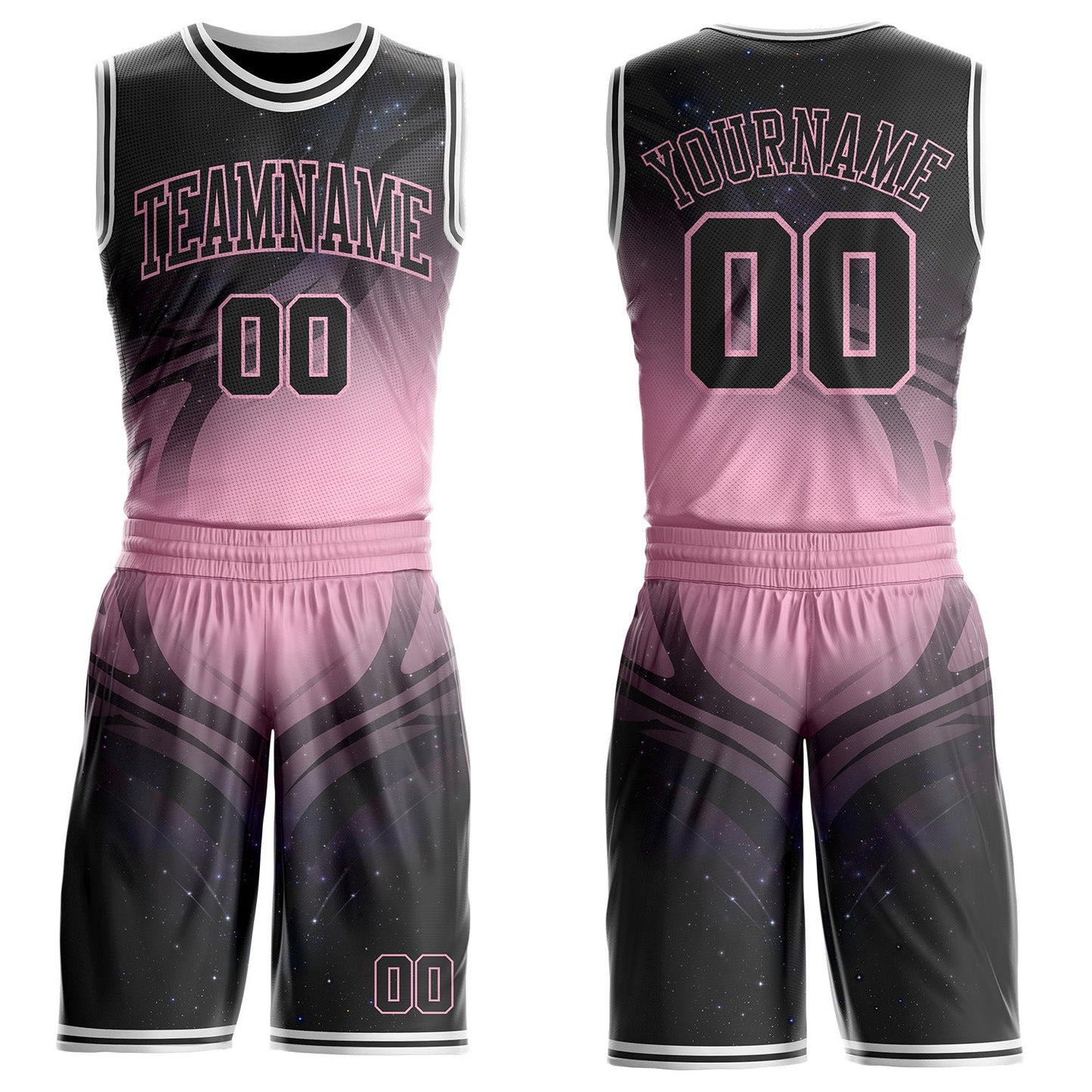 Custom Black Pink-White Nebula Starry Galaxy Space Round Neck Sublimation Basketball Uniform Jersey