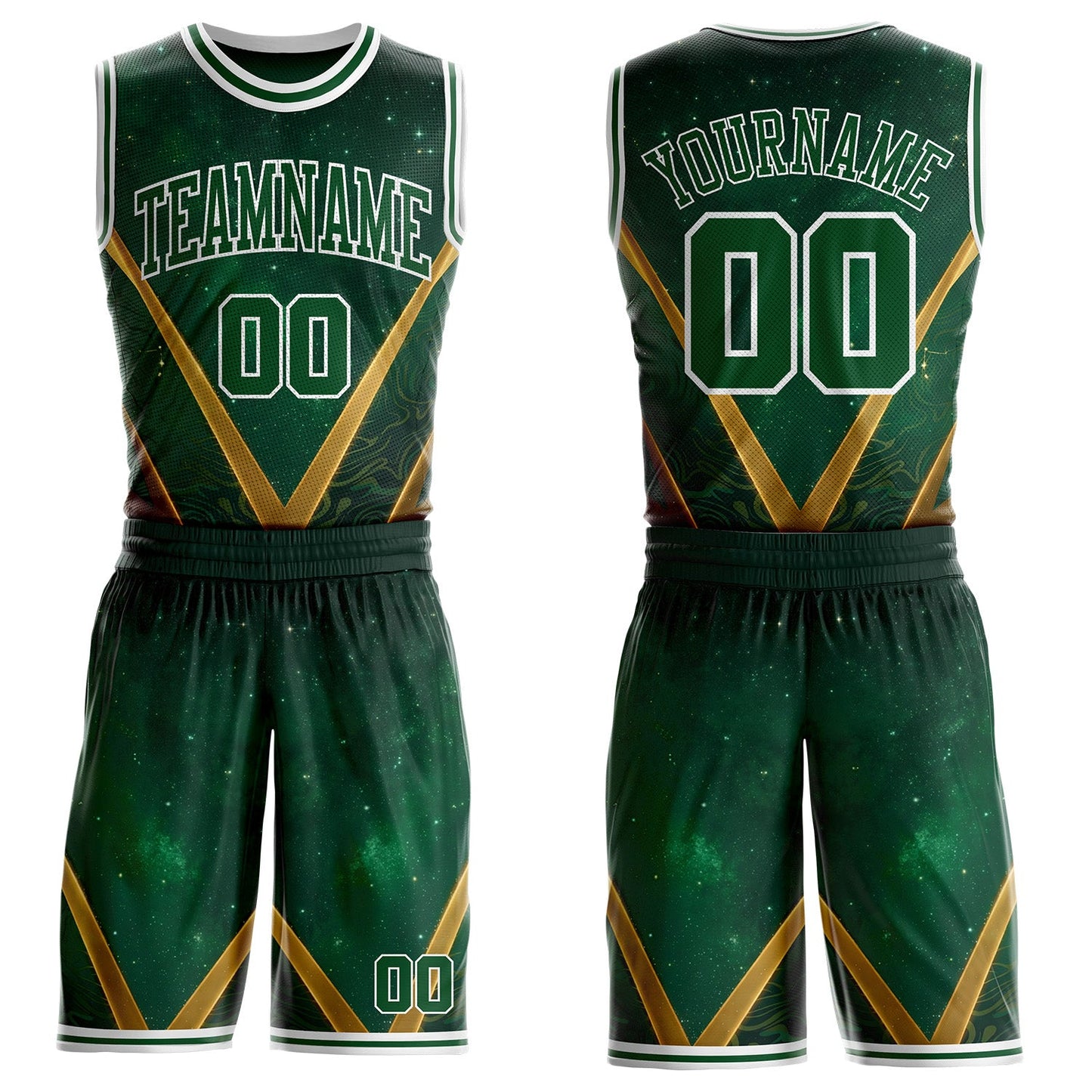 Custom Green Yellow-White Nebula Starry Galaxy Space Round Neck Sublimation Basketball Uniform Jersey