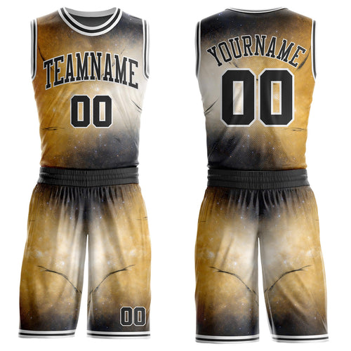 Custom Yellow Black-White Nebula Starry Galaxy Space Round Neck Sublimation Basketball Uniform Jersey