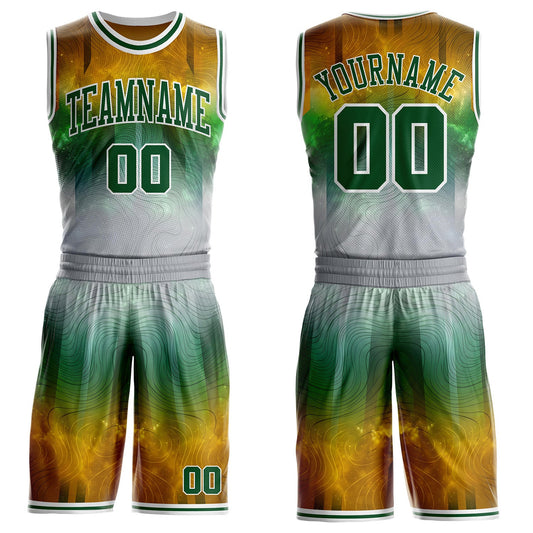 Custom Yellow Green Gray-White Nebula Starry Galaxy Space Round Neck Sublimation Basketball Uniform Jersey