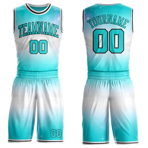Custom Blue White-Black Nebula Starry Galaxy Space Round Neck Sublimation Basketball Uniform Jersey