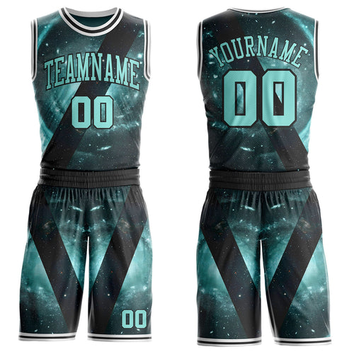 Custom Black Ice Blue-White Nebula Starry Galaxy Space Round Neck Sublimation Basketball Uniform Jersey