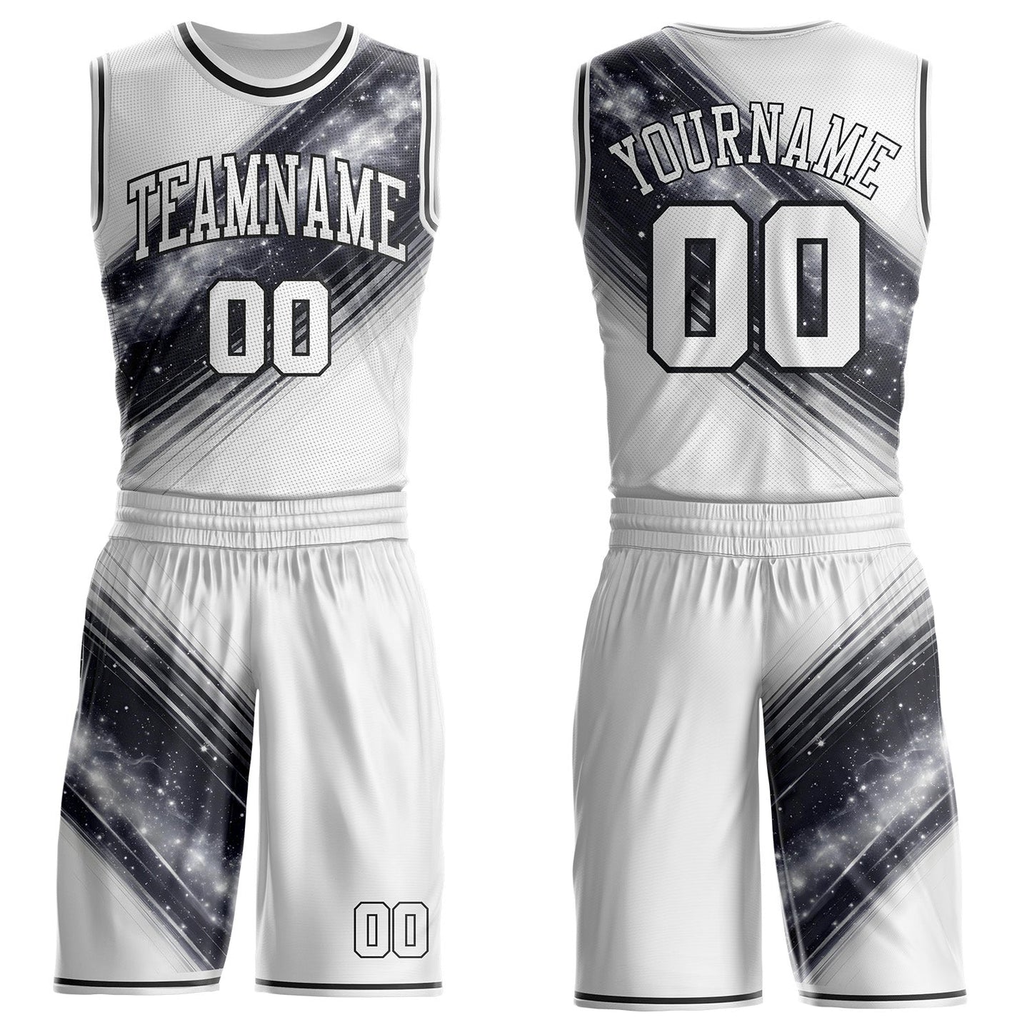 Custom White Gray-Black Nebula Starry Galaxy Space Round Neck Sublimation Basketball Uniform Jersey