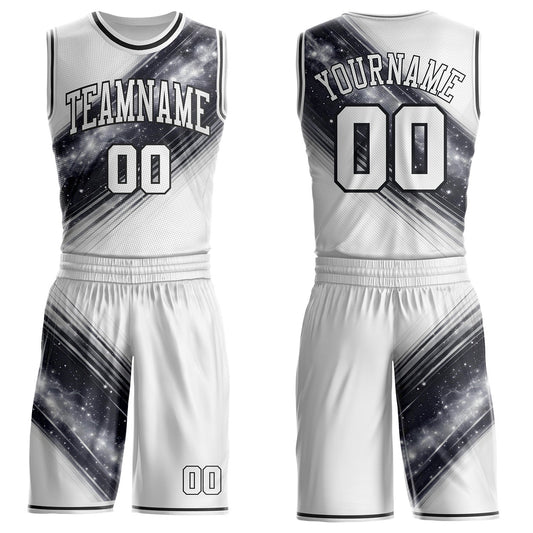 Custom White Gray-Black Nebula Starry Galaxy Space Round Neck Sublimation Basketball Uniform Jersey