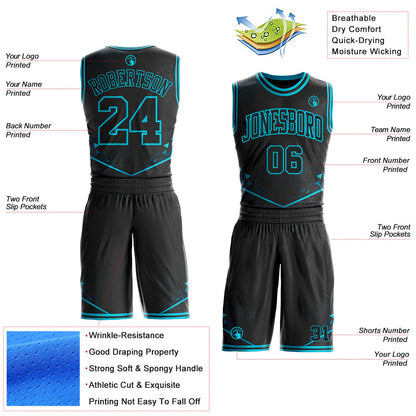 Custom Black-Blue Geometric Triangle Round Neck Sublimation Basketball Uniform Jersey