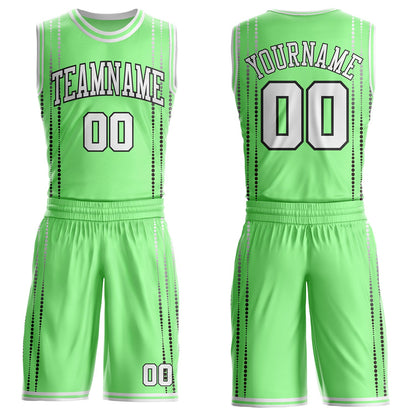Custom Pea Green White-Black Dot Line Round Neck Sublimation Basketball Uniform Jersey