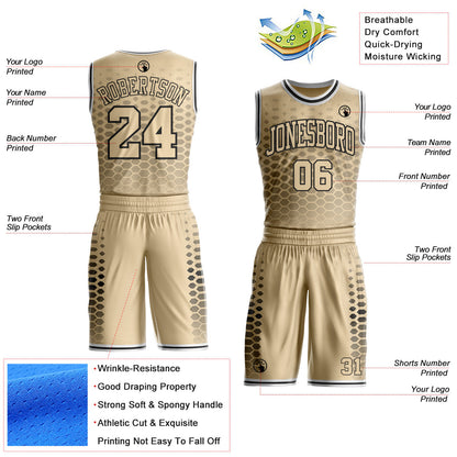 Custom City Cream Black-White Geometric Hexagon Gradient Round Neck Sublimation Basketball Uniform Jersey