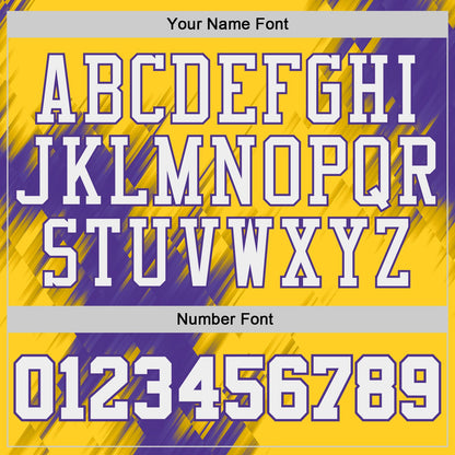 Custom Yellow White-Purple Brush Stroke Geometric Round Neck Sublimation Basketball Uniform Jersey