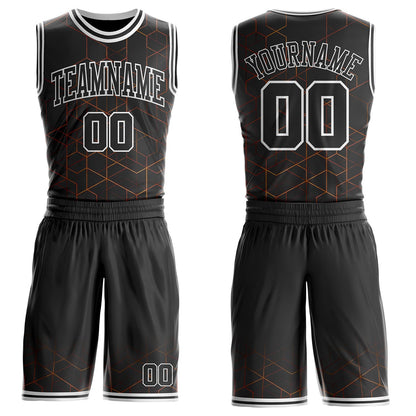 Custom Black-White Geometric Grid Round Neck Sublimation Basketball Uniform Jersey