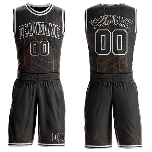 Custom Black-White Geometric Grid Round Neck Sublimation Basketball Uniform Jersey