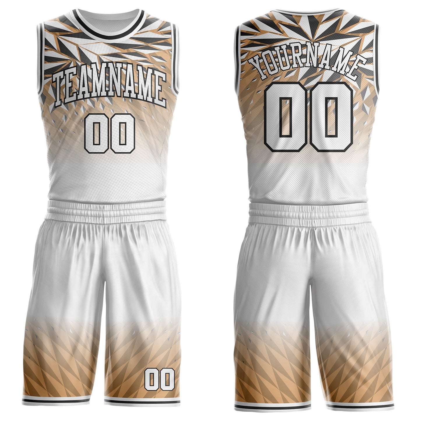 Custom White City Cream-Black Geometric Triangle Gradient Round Neck Sublimation Basketball Uniform Jersey