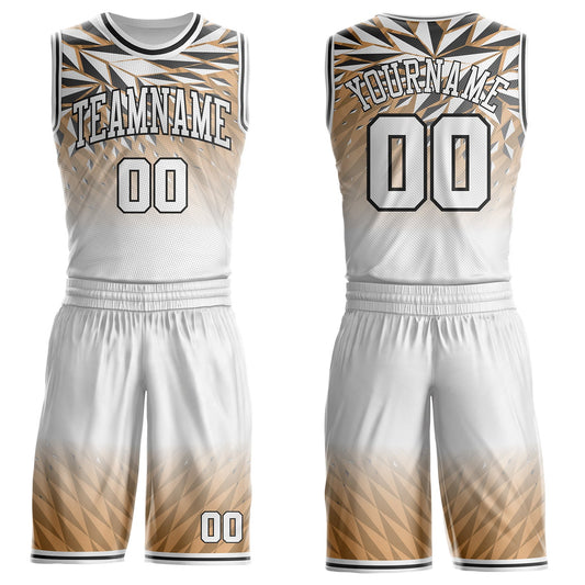 Custom White City Cream-Black Geometric Triangle Gradient Round Neck Sublimation Basketball Uniform Jersey