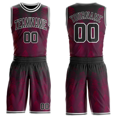Custom Red Black-White Geometric Stripe Round Neck Sublimation Basketball Uniform Jersey