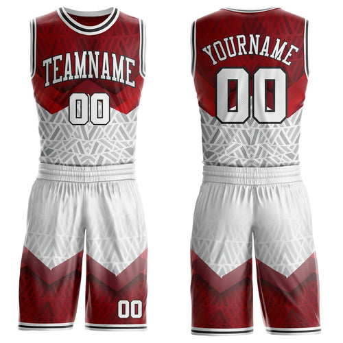 Custom Red White-Black Geometric Triangle Gradient Round Neck Sublimation Basketball Uniform Jersey