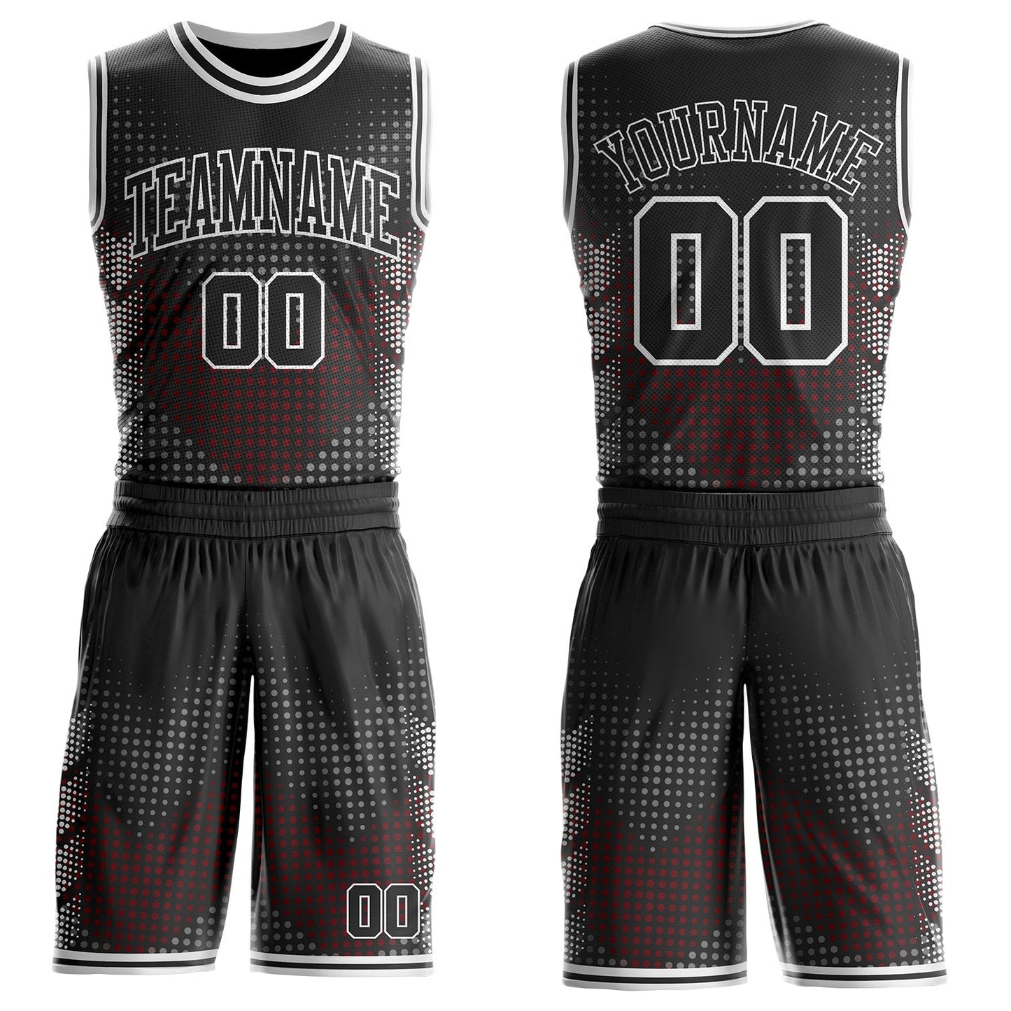 Custom Black-White Dot Gradient Round Neck Sublimation Basketball Uniform Jersey