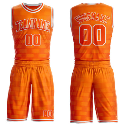 Custom Orange-White Checkered Gradient Round Neck Sublimation Basketball Uniform Jersey