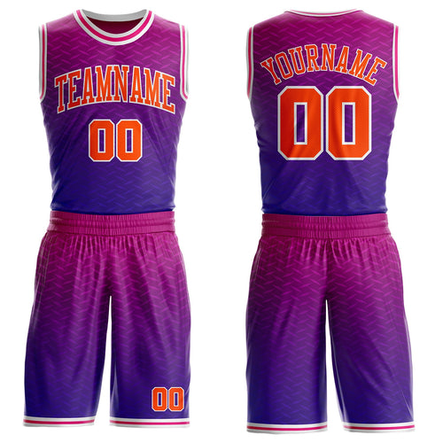 Custom Dark Purple Orange White-Hot Pink Diamond Texture Gradient Round Neck Sublimation Basketball Uniform Jersey
