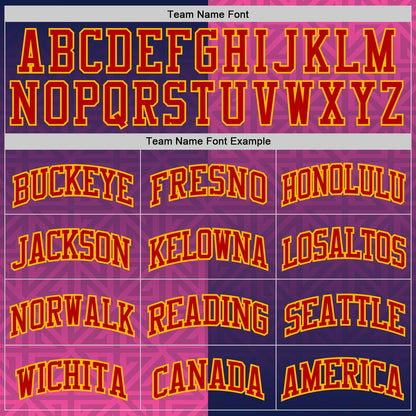 Custom Purple Red Hot Pink Gold-White Geometric Texture Gradient Round Neck Sublimation Basketball Uniform Jersey