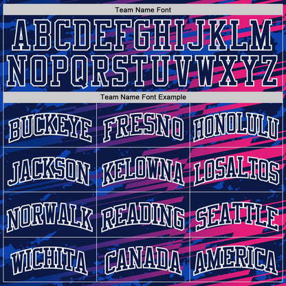 Custom Navy Hot Pink White-Gold Stripe Gradient Round Neck Sublimation Basketball Uniform Jersey