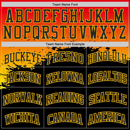 Custom Orange Black-Gold Splatter Gradient Round Neck Sublimation Basketball Uniform Jersey