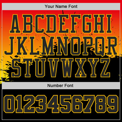 Custom Orange Black-Gold Splatter Gradient Round Neck Sublimation Basketball Uniform Jersey
