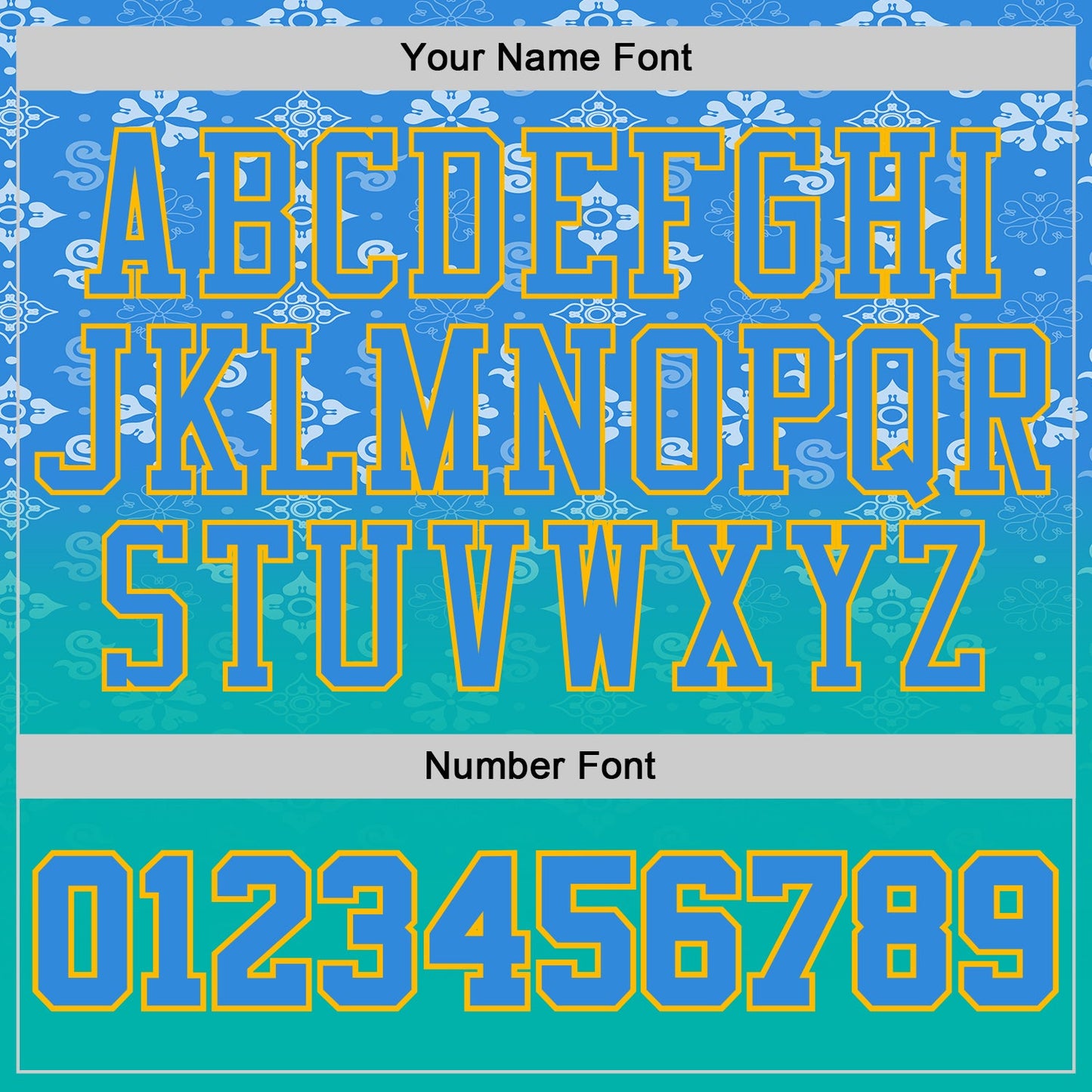 Custom Powder Blue Aqua-Gold Floral Texture Gradient Round Neck Sublimation Basketball Uniform Jersey