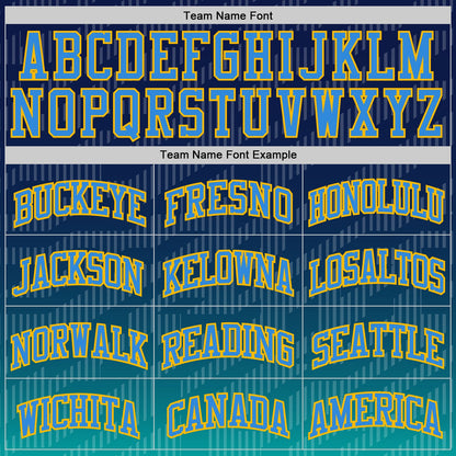 Custom Navy Powder Blue Aqua-Gold Stripe Gradient Round Neck Sublimation Basketball Uniform Jersey