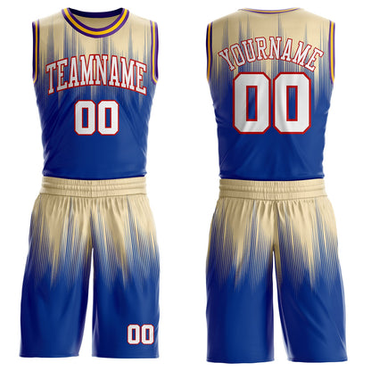 Custom Cream White Royal Red Purple-Gold Speed Line Gradient Round Neck Sublimation Basketball Uniform Jersey