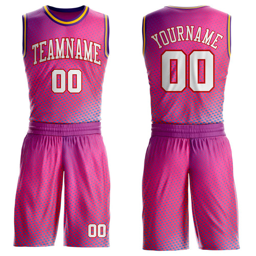 Custom Pink White Red Purple-Gold Triangle Dot Gradient Round Neck Sublimation Basketball Uniform Jersey