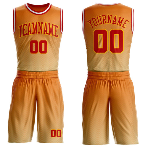 Custom Orange Red Gold-White Micro Chevron Gradient Round Neck Sublimation Basketball Uniform Jersey
