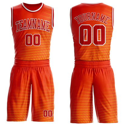 Custom Orange Red-White Diamond Dot Gradient Round Neck Sublimation Basketball Uniform Jersey