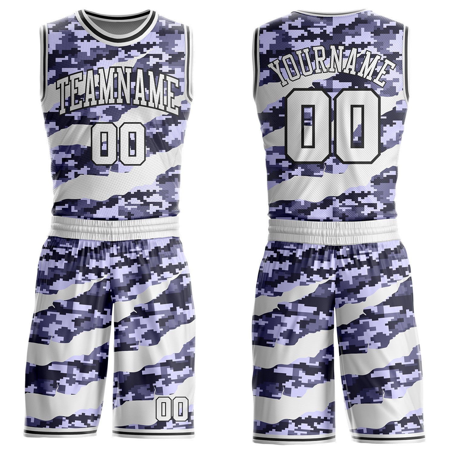Custom Camo White-Black Digital Camouflage Claw Round Neck Sublimation Salute To Service Basketball Uniform Jersey