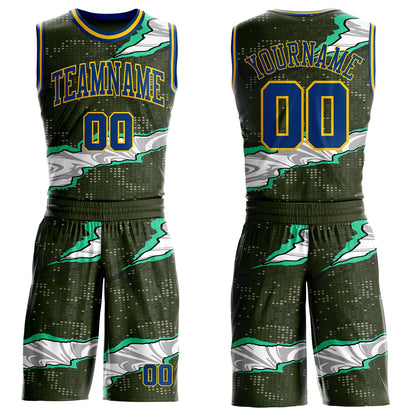 Custom Camo US Navy Blue-Yellow Digital Camouflage Torn Paper Style Round Neck Sublimation Salute To Service Basketball Uniform Jersey