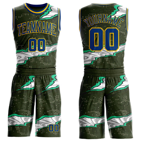Custom Camo US Navy Blue-Yellow Digital Camouflage Torn Paper Style Round Neck Sublimation Salute To Service Basketball Uniform Jersey