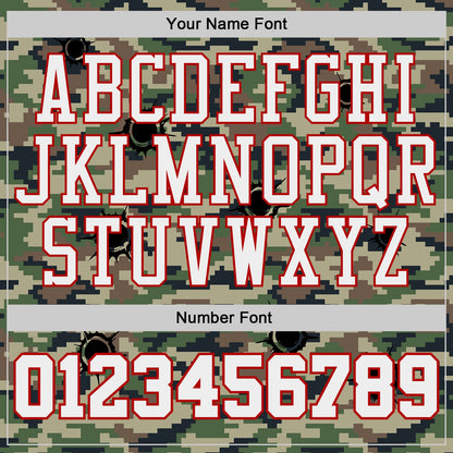 Custom Camo White-Red Woodland Camouflage Bullet Hole Round Neck Sublimation Salute To Service Basketball Uniform Jersey