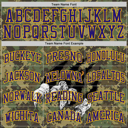 Custom Camo Dark Purple-Gold Digital Camouflage Monster Claw Round Neck Sublimation Salute To Service Basketball Uniform Jersey