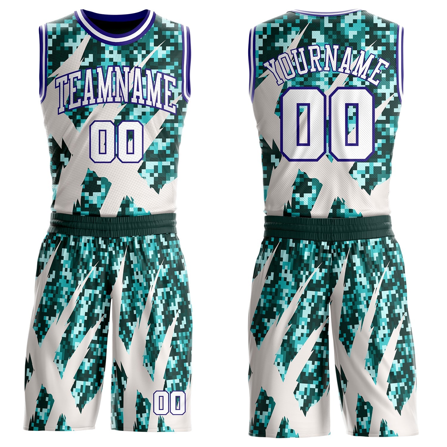 Custom Camo White-Dark Purple Digital Camouflage Claw Round Neck Sublimation Salute To Service Basketball Uniform Jersey