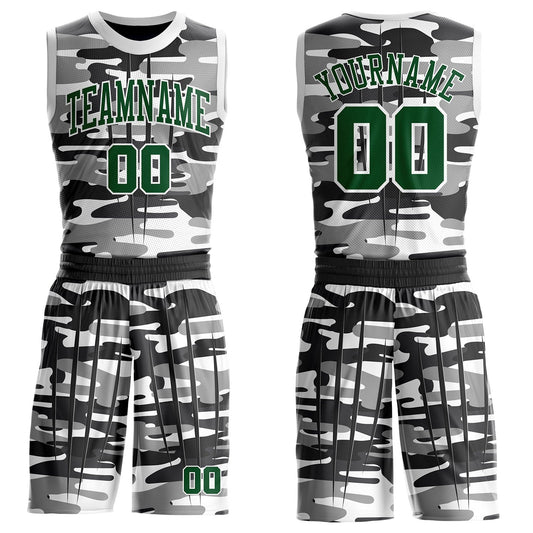 Custom Camo Green-White Snow Camouflage Claw Round Neck Sublimation Salute To Service Basketball Uniform Jersey
