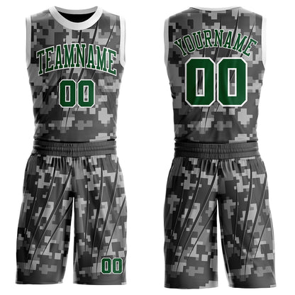 Custom Camo Green-White Digital Camouflage Claw Round Neck Sublimation Salute To Service Basketball Uniform Jersey