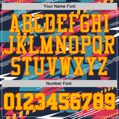 Custom Blue Gold-Orange Abstract Lightning Round Neck Sublimation Basketball Uniform Jersey