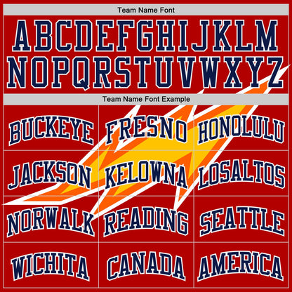 Custom Red Navy Yellow-White Vibrant Lightning Stripe Round Neck Sublimation Basketball Uniform Jersey