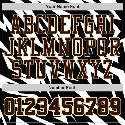 Custom White Brown Black-Cream Vibrant Lightning Stripe Round Neck Sublimation Basketball Uniform Jersey