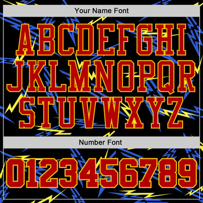 Custom Black Red Blue-Gold Vibrant Lightning Round Neck Sublimation Basketball Uniform Jersey
