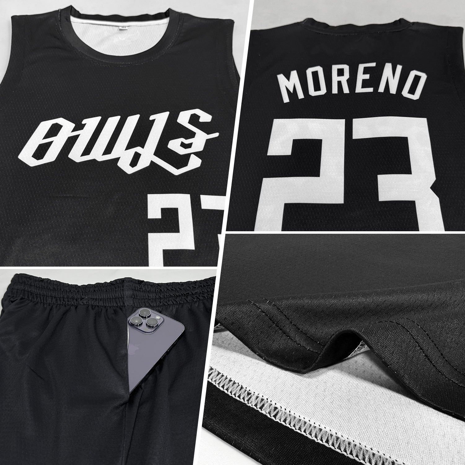 Custom Black White Round Neck Basketball Uniform Jersey