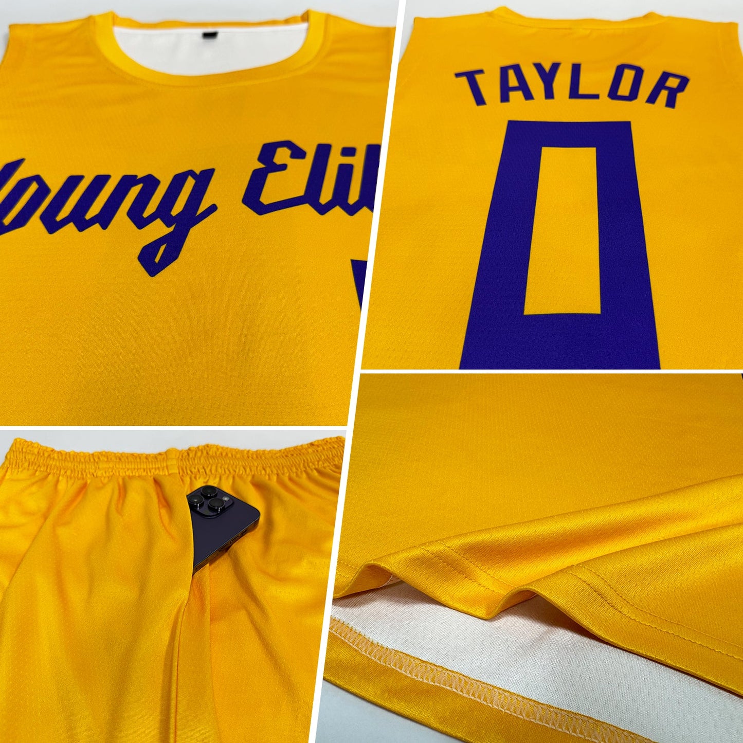 Custom Gold Purple Round Neck Basketball Uniform Jersey