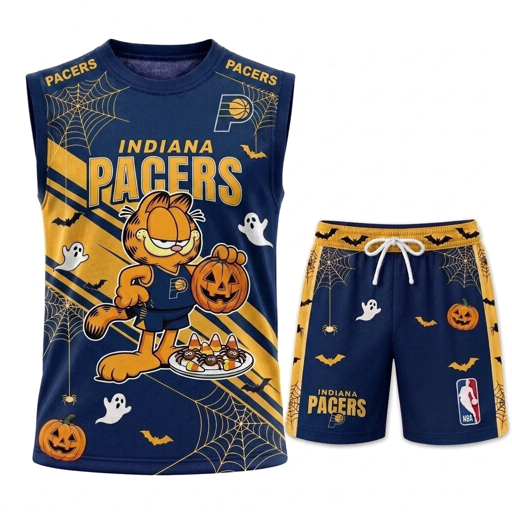 Halloween Basketball Jersey And Shorts Set, Cartoon Cat Sport Fan Outfit | 30 Teams Available