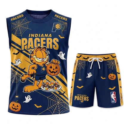 Halloween Basketball Jersey And Shorts Set, Cartoon Cat Sport Fan Outfit | 30 Teams Available