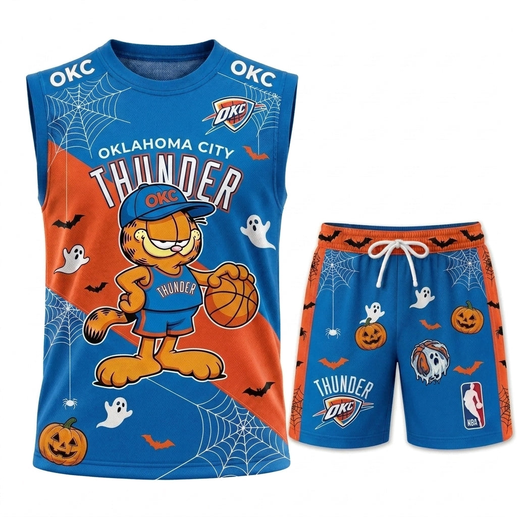 Halloween Basketball Jersey And Shorts Set, Cartoon Cat Sport Fan Outfit | 30 Teams Available