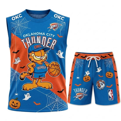 Halloween Basketball Jersey And Shorts Set, Cartoon Cat Sport Fan Outfit | 30 Teams Available