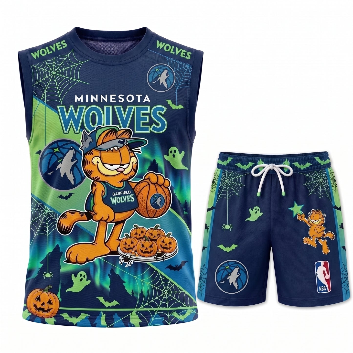 Halloween Basketball Jersey And Shorts Set, Cartoon Cat Sport Fan Outfit | 30 Teams Available